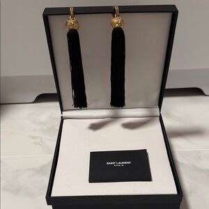 Saint Laurent Gold and Black Statement Earrings Silk/ gold